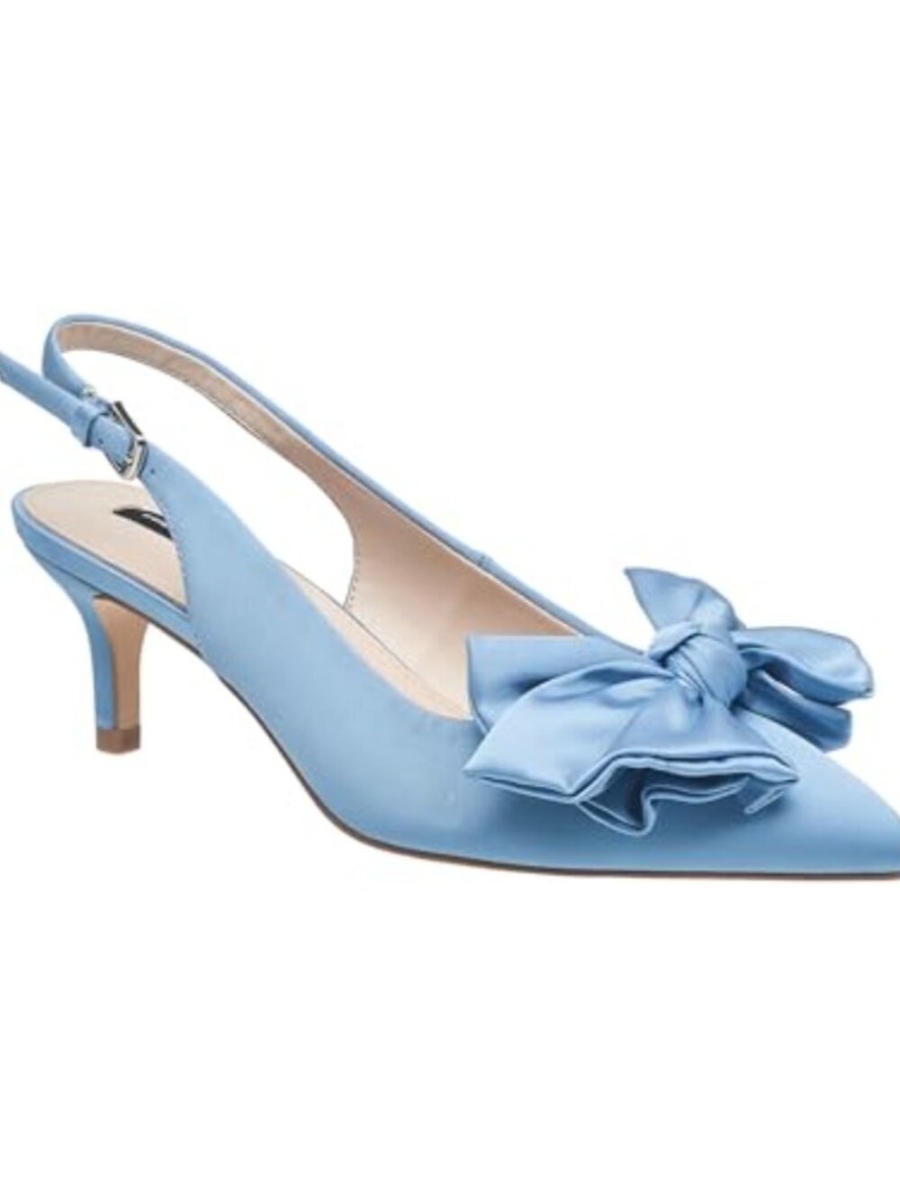 Satin Bow Kitten Heel Slingback Pumps Pointed Toe Cushioned Dress Shoes